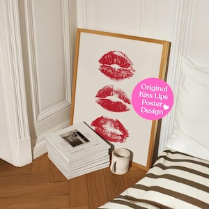 Kiss Lips Wall Art Trendy Wall Art  Lips Print  Preppy Dorm Trendy Art Print Aesthetic Digital Download Fashion Wall Art Make Up Wall Art