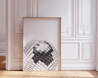 Disco Ball Print, Black and White Aesthetic Room Decor (Digital Download)