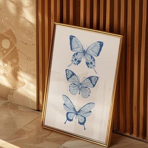 Navy Blue Wall Art Aesthetic Wall Art Trendy Wall Art Butterfly Wall Art Blue Art Prints Aesthetic Room Decor Dorm Wall Art Coastal Prints