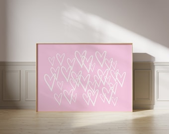 Pink Hearts Wall Art Print, Girly Graffiti Style (Digital Download)