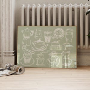 Kitchen Wall Art Coffee Bar Art Sage Green Print Prints Kitchen Digital Prints Trendy Poster Coffee Digital Art Coffee Wall Art Green Poster