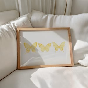 Yellow Poster Butterfly Wall Art Yellow Art Prints Trendy Digital Prints Preppy Dorm Decor Trendy Art Prints Funky Print Yk2 Wall Art