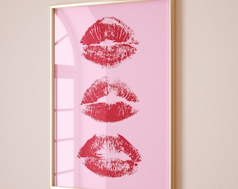 Red Lips Poster | Trendy Pink Preppy Wall Art (Digital Download)