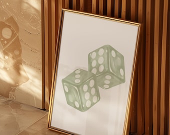 Sage Green Dice Art Print, Preppy Room Decor (Digital)