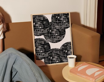 Black and White Disco Balls Print, Trendy Room Decor (Digital Download)