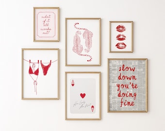 Retro Red Leopard Gallery Wall Art Set of 6 (Digital Download)