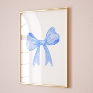 Bows Wall Art Blue Art Print Trendy Art Prints Aesthetic Poster Ribbon Wall Art Blue Wall Art Trendy Digital Print Preppy Dorm Funky Print