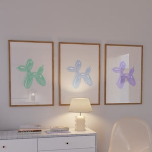 Trendy Wall Gallery Set Of 3 Balloon Dog Wall Art Funky Poster Trendy Digital Prints Balloon Dog Decor Groovy Art Print Preppy Wall Art