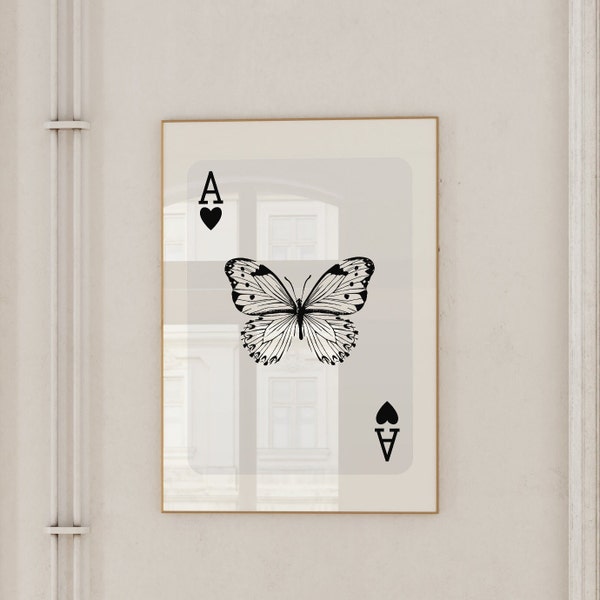 Playing Card Poster Butterfly Wall Art Trendy Digital Prints Preppy Dorm Decor Print Trendy Art Prints Bar Cart Decor Play Card Art Prints