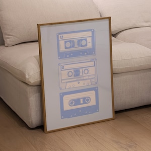 Blue Poster Casette Wall Art Blue Art Prints Trendy Digital Prints Preppy Dorm Decor Trendy Art Prints Funky Print Yk2 Wall Art Preppy Art