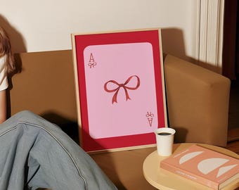 Pink Coquette Ace Card Print | Retro Bow Wall Art (Digital Download)