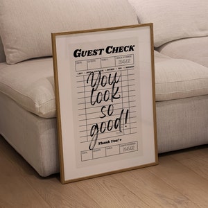 Guest Check Print Preppy Prints Art Trendy Printable Art Retro Wall Art Trendy Wall Art Guest Check Poster Vintage Poster Bar Cart Art