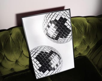 Black and White Disco Ball Print, Trendy Room Decor (Digital Download)