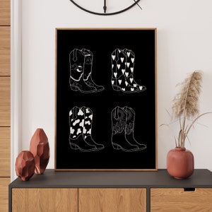 Cowgirl Boot Wall Art Trendy Art Prints Western Poster Black White Wall Art Aesthetic Wall Decor Cowboy Art Print Trendy Printable Art