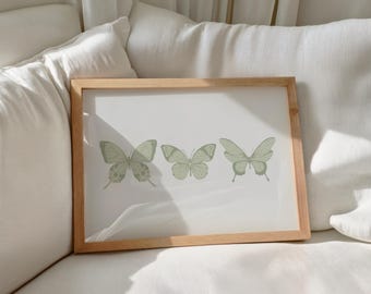 Sage Green Butterfly Print, Trendy Wall Art (Digital Download)