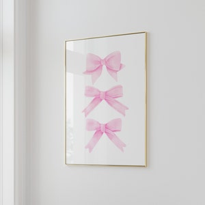 Pink Bow Print Preppy Wall Art Balletcore Poster Nursery Girly Decor Coquette Prints Trendy Printable Print Pink Trendy Bedroom Decor Pastel