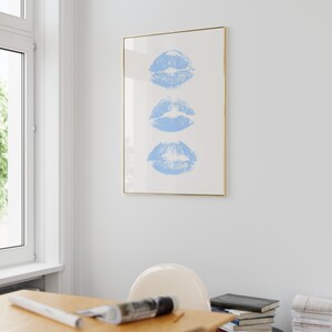 Blue Art Prints Kiss Lips Wall Art Trendy Wall Art Lips Print Preppy Dorm Digital Download Fashion Wall Art Aesthetic Wall Art Printable image 9