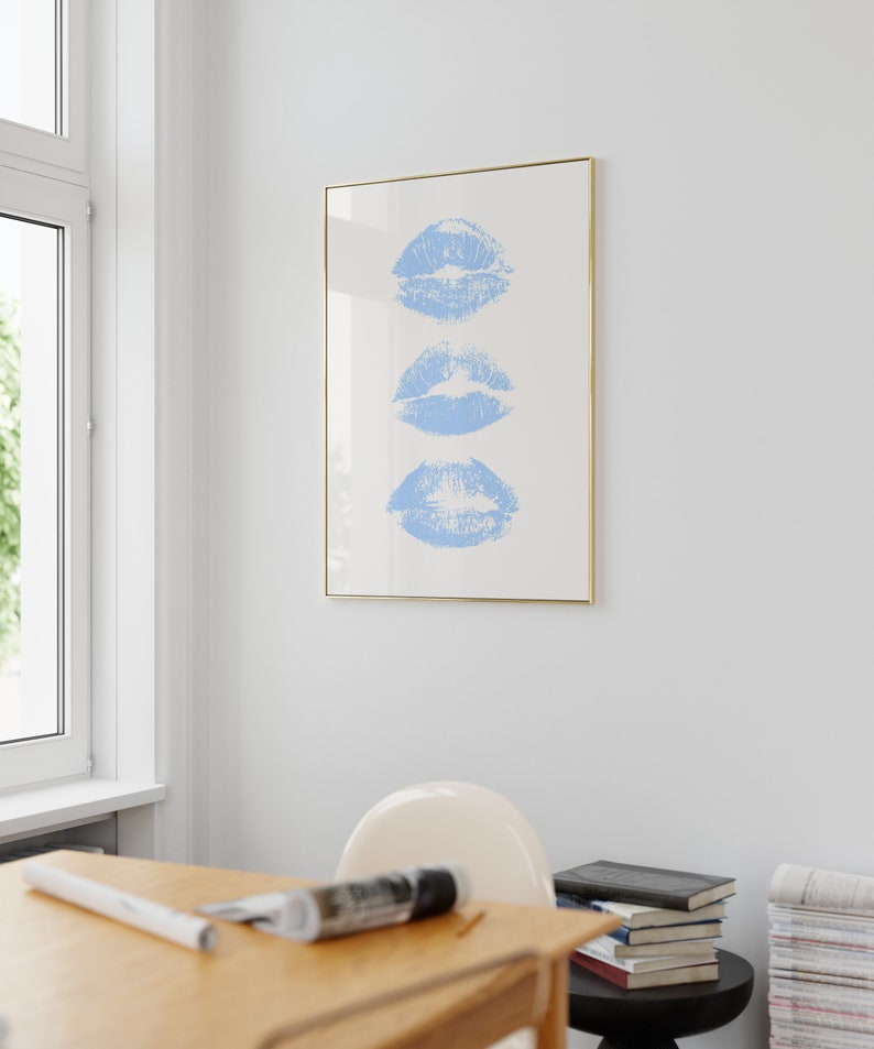 Blue Art Prints Kiss Lips Wall Art Trendy Wall Art Lips Print Preppy Dorm Digital Download Fashion Wall Art Aesthetic Wall Art Printable image 9