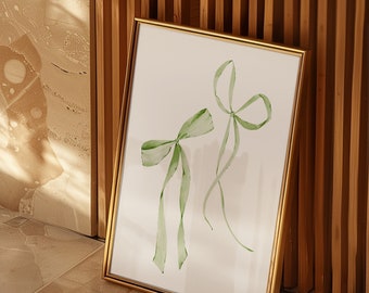 Bow Wall Art Green Art Print Trendy Art Prints Coquette Art Print Aesthetic Poster Ribbon Print Purple Wall Art Preppy Dorm Decor