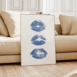 Navy Blue Wall Art Aesthetic Wall Art Trendy Wall Art Blue Art Print Aesthetic Room Decor Dorm Wall Art Kiss Lips Wall Art Digital Printable
