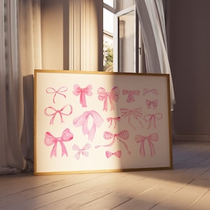 Bows Wall Art Pink Art Print Trendy Art Prints Aesthetic Poster Pink Wall Art Coquette Wall Art Preppy Dorm Horizontal Wall Art