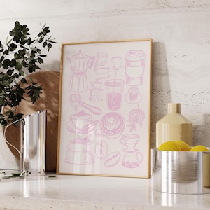 Printable Kitchen Wall Art Coffee Bar Art Prints  Kitchen Digital Prints Trendy Poster Pink Wall Art Coffee Wall Art Digital Download