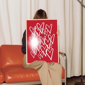 Red Wall Art Hearts Print Love Art Aesthetic Art Print Trendy Art Prints Girly Room Decor Red Wall Art Preppy Dorm Decor Christmas Poster