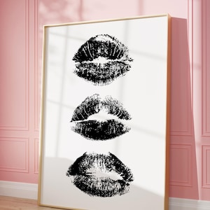 Kiss Lips Wall Art Trendy Poster Lips Print Trendy Digital Prints Preppy Dorm Trendy Art Print Funky Print Fashion Wall Art Make Up Wall Art image 4