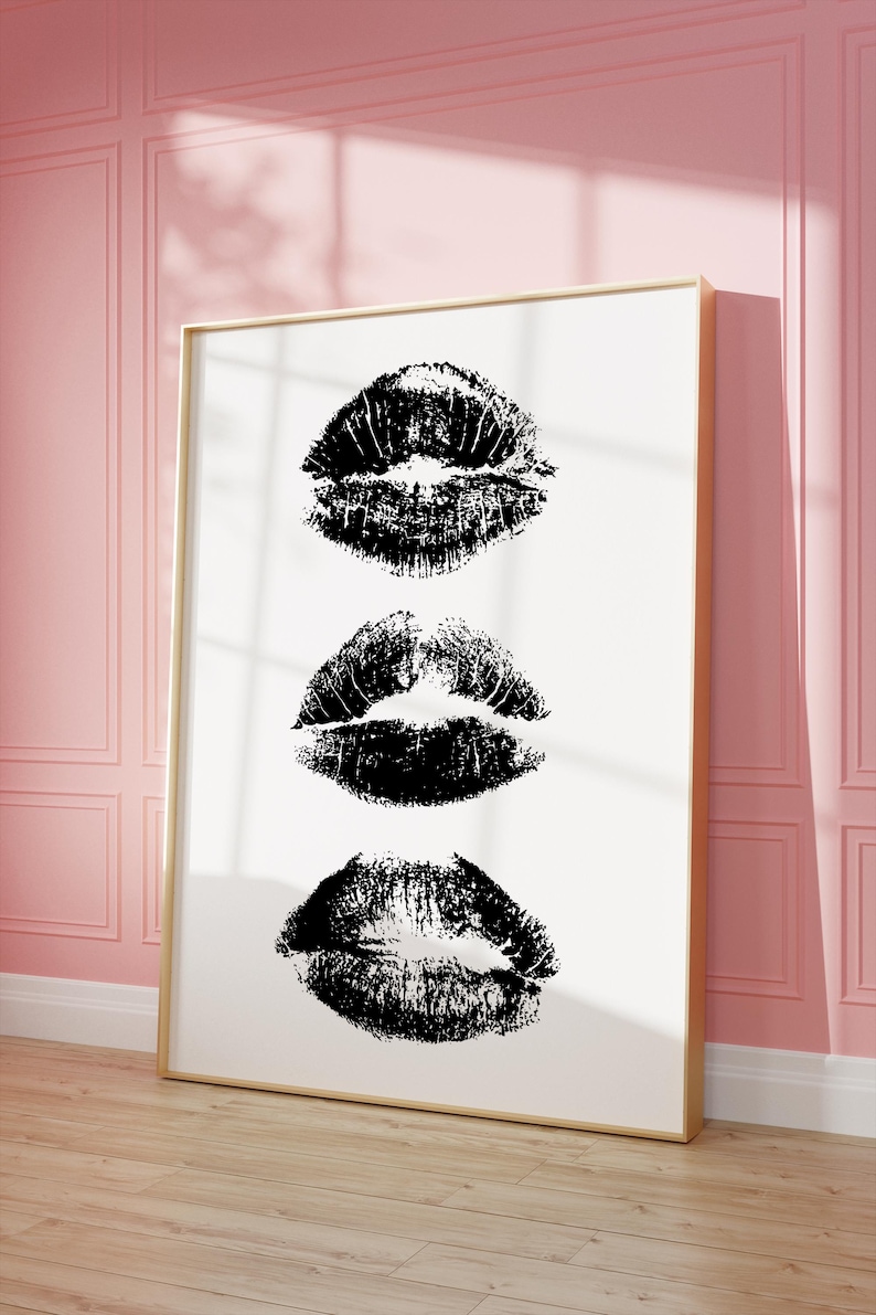 Kiss Lips Wall Art Trendy Poster Lips Print Trendy Digital Prints Preppy Dorm Trendy Art Print Funky Print Fashion Wall Art Make Up Wall Art image 4