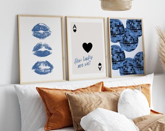 Navy Blue Gallery Wall Art Set, Trendy Dorm Prints (Digital Download)