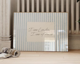 Bathroom Wall Art | Funny Toilet Poster | I See London I See France | Light Blue | Stripe Wall Art | Cottagecore (Digital Download)