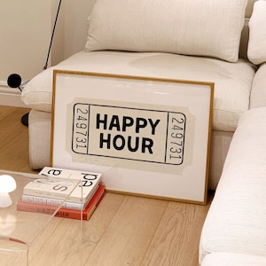 Happy Hour Print Cocktail Wall Art Trendy Art Prints Bar CartWall Art Black And White Prints Aesthetic Wall Art Trendy Wall Art