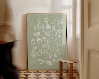 Pasta Kitchen Wall Art Print, Sage Green Decor (Digital Download)