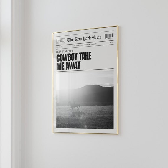 Cowboy Wall Art Newspaper Wall Art Trendy Art Prints Western Black White Wall Art Aesthetic Wall Decor Cowboy Art Print Trendy Printable Art