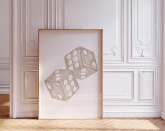 Beige Dice Art Print, Aesthetic Room Decor (Digital Download)