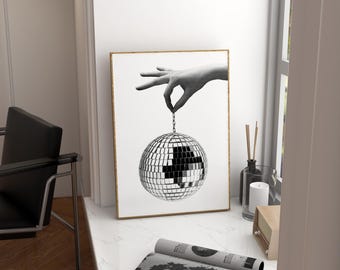 Disco Ball Print | Black and White Aesthetic Room Decor (Digital Download)