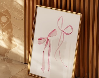 Bows Wall Art Pink Art Print Trendy Art Prints Aesthetic Poster Ribbon Wall Art Pink Wall Art Trendy Digital Print Preppy Dorm Preppy Print