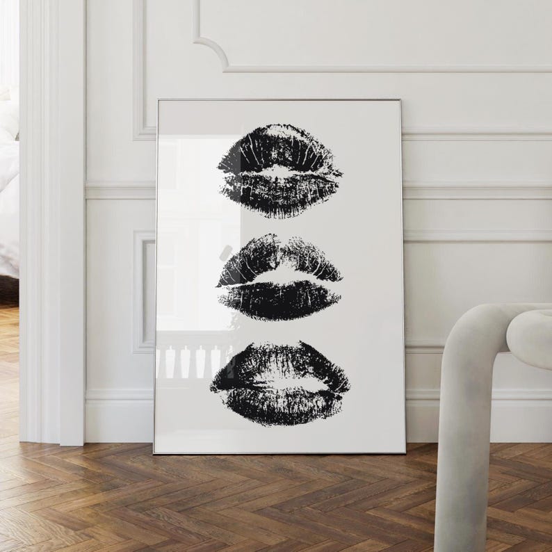 Kiss Lips Wall Art Trendy Poster Lips Print Trendy Digital Prints Preppy Dorm Trendy Art Print Funky Print Fashion Wall Art Make Up Wall Art image 1