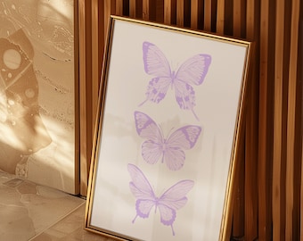 Lilac Poster Butterfly Wall Art Lilac Art Prints Lavander Wall Art Trendy Digital Prints Preppy Dorm Decor Trendy Art Prints Yk2 Wall Art