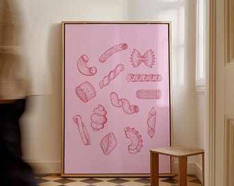 Pink Pasta Print, Trendy Kitchen Wall Art (Digital Download)