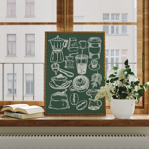 Kitchen Wall Art Coffee Bar Decor Dark Green Art Print Kitchen Digital Prints Trendy Coffee Wall Art Aesthetic Room Decor Man Wall Art Decor