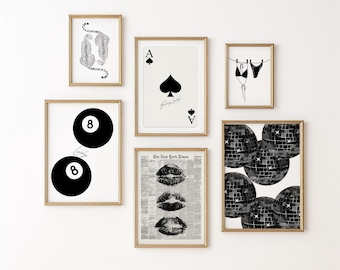 Black and White Gallery Wall Art Prints, Set of 6 (Digital Download)