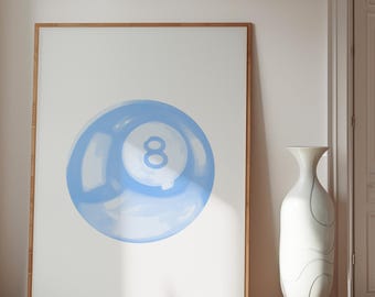 Blue 8 Ball Art Print, Trendy Dorm Decor (Digital Download)