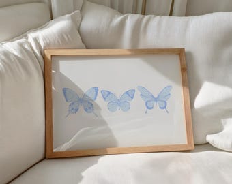 Light Blue Butterfly Art Print, Trendy Girly Room Decor (Digital Download)