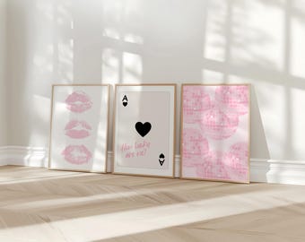 Pink Preppy Wall Art Set, Girly Room Decor (Digital Download)
