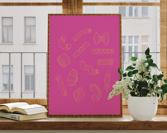 Pink Pasta Print | Trendy Kitchen Wall Art (Digital Download)
