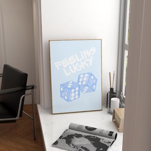 Blue Wall Art Print Dice Poster Light Blue Retro Prints Trendy Wall Art College Apartment Aesthetic Printable Art Digital Print Dorm Prints