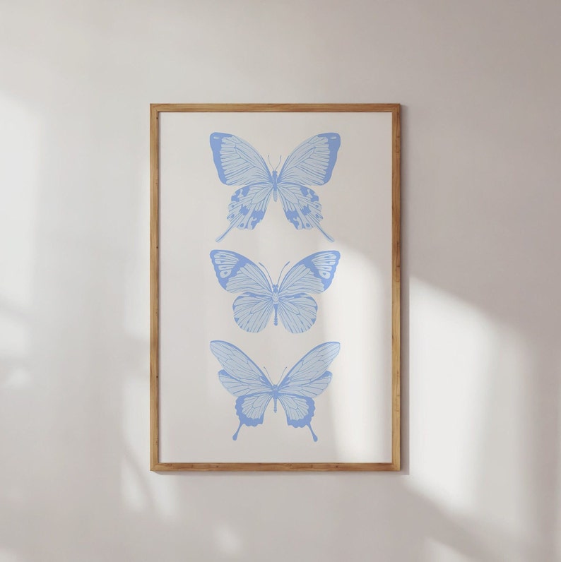 Blue Poster Butterfly Wall Art Blue Art Prints Trendy Digital Prints Preppy Dorm Decor Trendy Art Prints Funky Print Yk2 Wall Art Preppy Art image 7