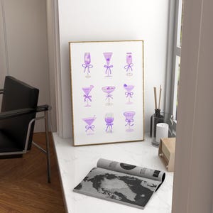 Trendy Digital Prints Bar Cart Wall Art Lilac Wall Art Cocktail Prints  Preppy Dorm Prints Purple Art Prints Girly Wall Art Kitchen Poster