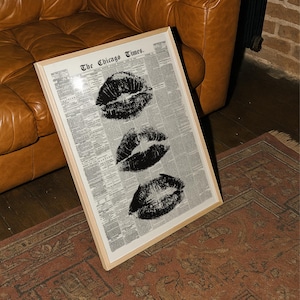 Trendy Wall Art Newspaper Art Prints Black And White Poster Aesthetic Room Decor Vintage Retro Poster Girly Wall Art Kiss Lips Wall Art Dorm